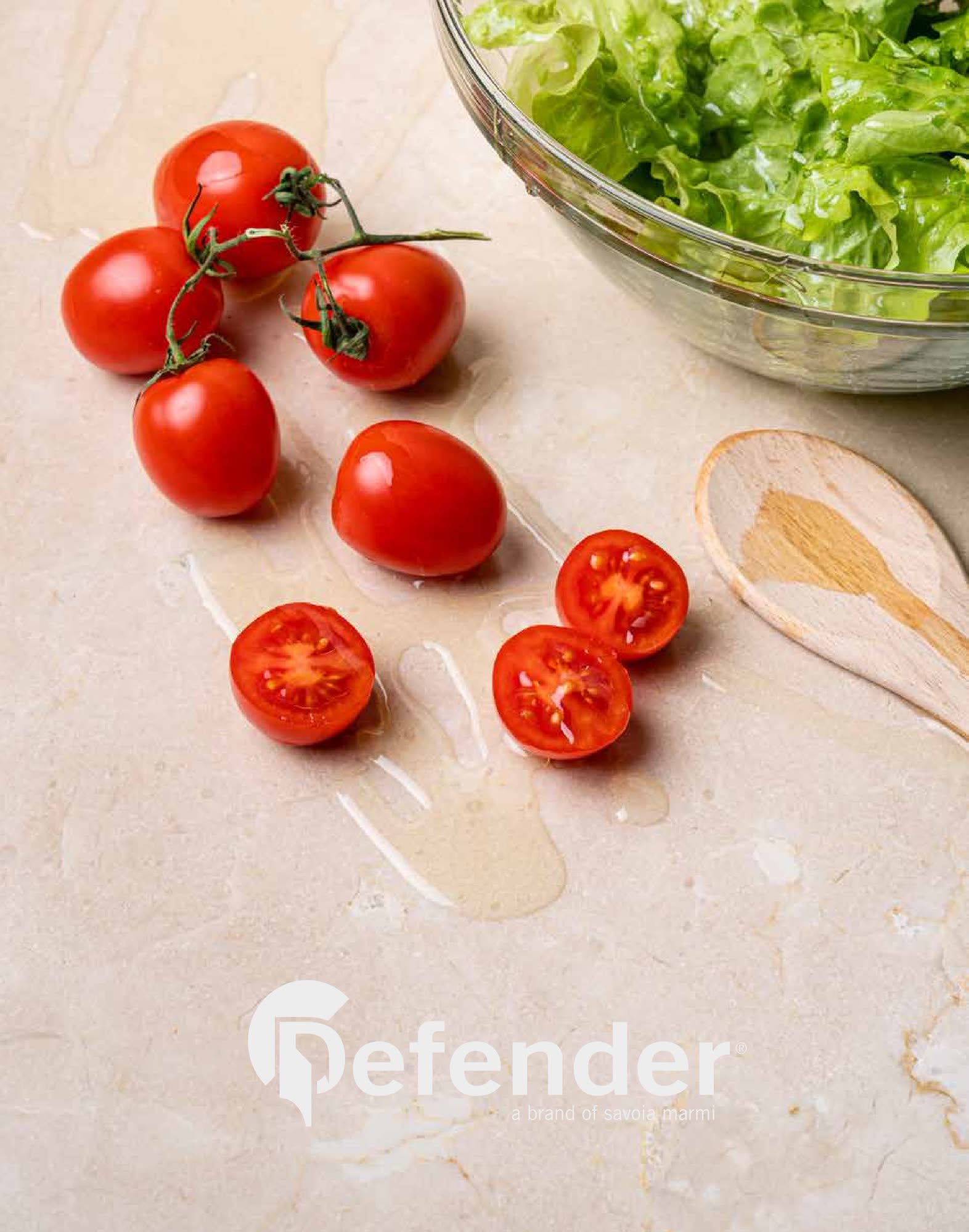 Vegetables prepared directly on a Defender-treated slab