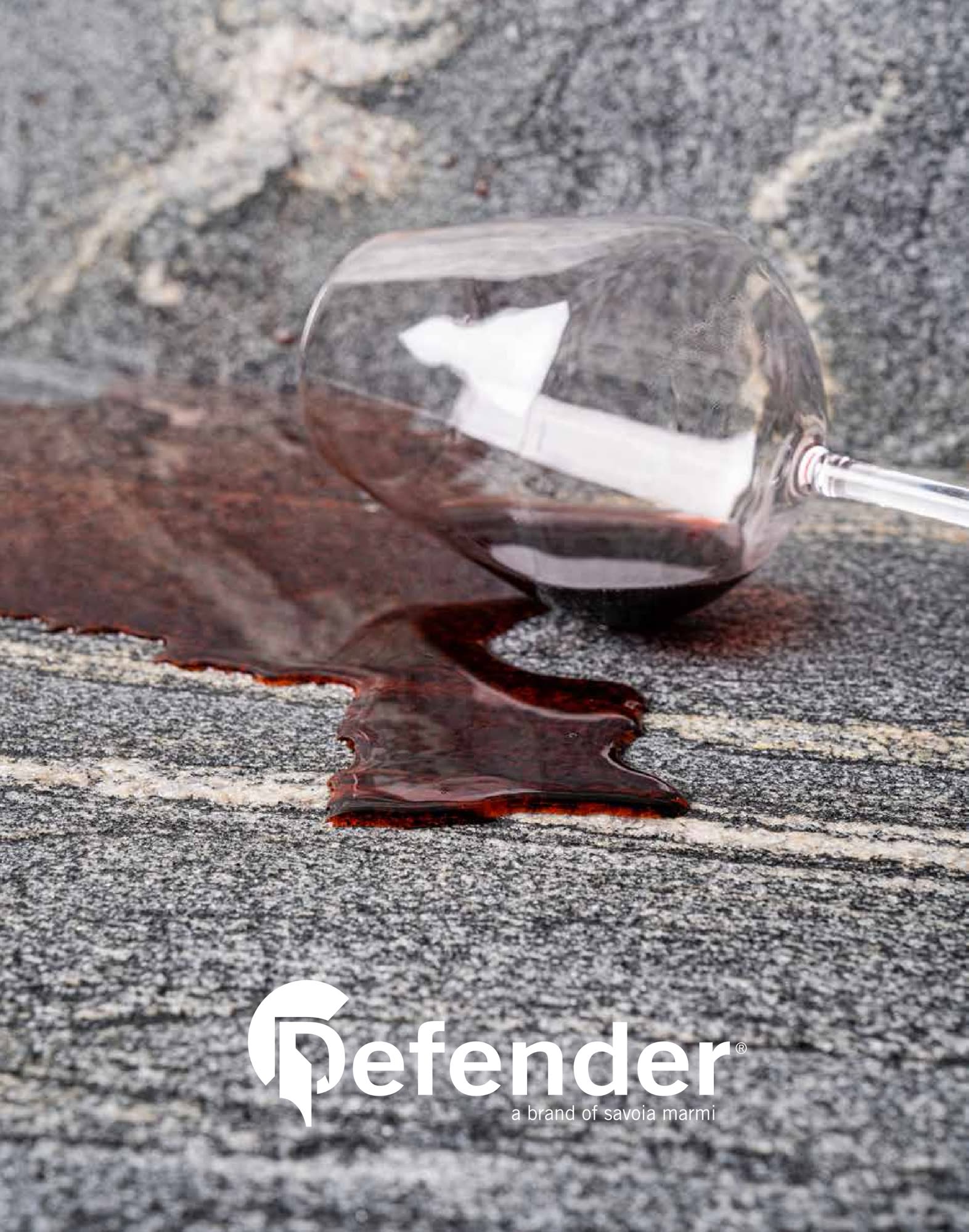 Red wine spilled on a Defender-treated slab